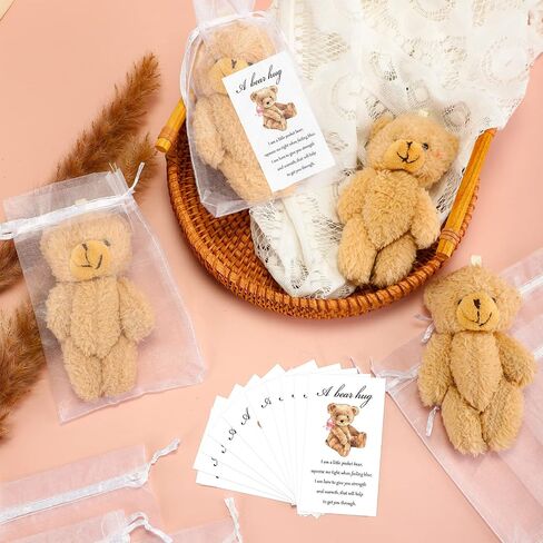 Zhanmai Set of 12 Mini Plush Smile Pocket Bears Gift Little Pocket Bear Card Organza Bags for Funeral Memorial Halloween Baby Shower Birthday Party Favors in Saudi Arabia