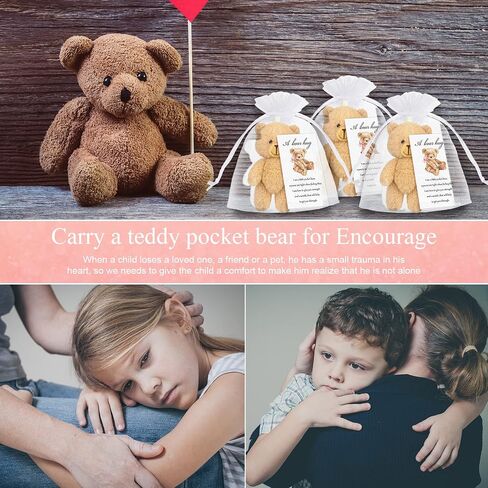 Zhanmai Set of 12 Mini Plush Smile Pocket Bears Gift Little Pocket Bear Card Organza Bags for Funeral Memorial Halloween Baby Shower Birthday Party Favors in Saudi Arabia