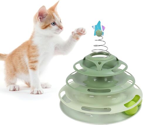 Cat Toy Ball Track ، Tower Cat for Cats Catnip Balls Cat Ball Tower 4 من المستوى الدوار ، لعبة القطط ، لعبة Cat Circle Track Toy Cat Cat Toy For This Catty Sender in Kuwait