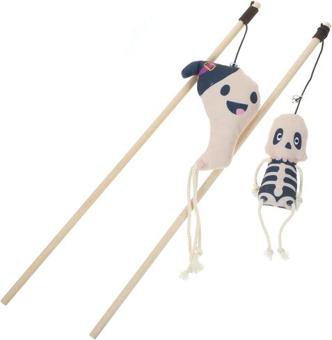 Luozzy 2pcs Cat Tease Sticks Halloween هريرة مضايقة ألعاب مع جمجمة و Ghost Plush Cat Wands Interactive Cat Plaything for Indoor Cat Histten in Saudi Arabia