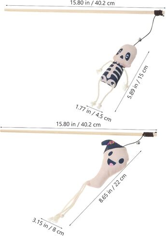Luozzy 2pcs Cat Tease Sticks Halloween هريرة مضايقة ألعاب مع جمجمة و Ghost Plush Cat Wands Interactive Cat Plaything for Indoor Cat Histten in Saudi Arabia