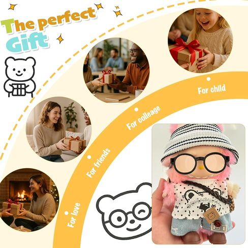 17cm Doll Clothes, Cute Little Bear 6 Piece Outfits with Accessorie, Striped Hat, Glasses, Shirt with Bear Design, Jeans, Bag and Shoes in Saudi Arabia