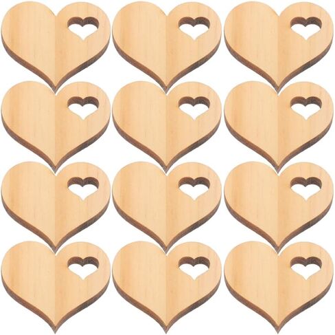EXCEART Wooden Love Heart Slices 100Pcs Unfinished Valentines Day Embellishments Hanging Wooden Heart Ornament for Valentines Day Wedding DIY Craft in Saudi Arabia
