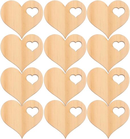 EXCEART Wooden Love Heart Slices 100Pcs Unfinished Valentines Day Embellishments Hanging Wooden Heart Ornament for Valentines Day Wedding DIY Craft in Saudi Arabia