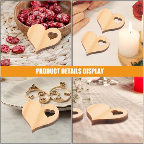 EXCEART Wooden Love Heart Slices 100Pcs Unfinished Valentines Day Embellishments Hanging Wooden Heart Ornament for Valentines Day Wedding DIY Craft in Saudi Arabia
