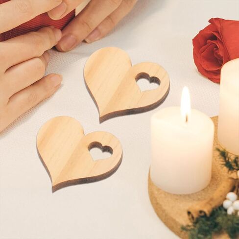 EXCEART Wooden Love Heart Slices 100Pcs Unfinished Valentines Day Embellishments Hanging Wooden Heart Ornament for Valentines Day Wedding DIY Craft in Saudi Arabia