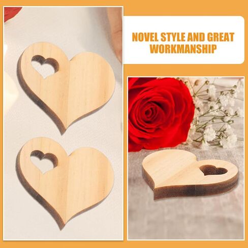 EXCEART Wooden Love Heart Slices 100Pcs Unfinished Valentines Day Embellishments Hanging Wooden Heart Ornament for Valentines Day Wedding DIY Craft in Saudi Arabia