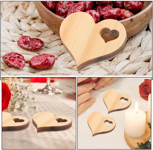 EXCEART Wooden Love Heart Slices 100Pcs Unfinished Valentines Day Embellishments Hanging Wooden Heart Ornament for Valentines Day Wedding DIY Craft in Saudi Arabia