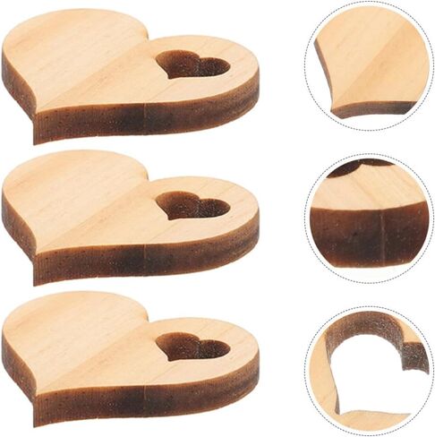 EXCEART Wooden Love Heart Slices 100Pcs Unfinished Valentines Day Embellishments Hanging Wooden Heart Ornament for Valentines Day Wedding DIY Craft in Saudi Arabia
