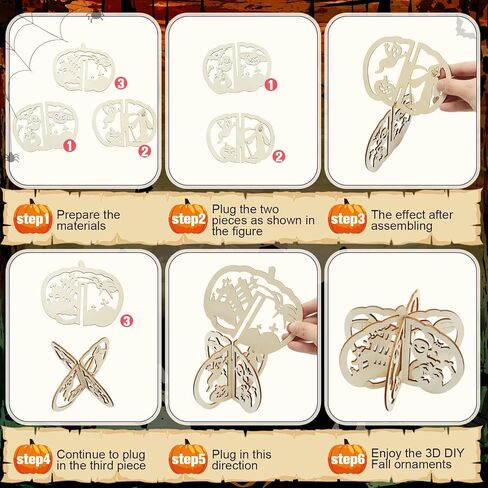 Yalikop 72 PCS Halloween Wooden Crafts Kits مجموعة 24 قرع DIY 3D شرائح خشبية غير مكتملة تلوين قطع خشبية فارغة للطلاء لديكور صينية الهالوين (4.72 × 4 بوصات ، قطة اليقطين الشبح) in Kuwait