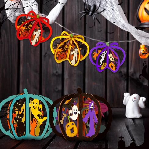 Yalikop 72 PCS Halloween Wooden Crafts Kits مجموعة 24 قرع DIY 3D شرائح خشبية غير مكتملة تلوين قطع خشبية فارغة للطلاء لديكور صينية الهالوين (4.72 × 4 بوصات ، قطة اليقطين الشبح) in Kuwait