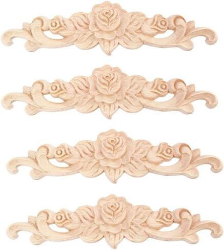 Wood Carved Applique Onlay Unpainted Corner Onlay Applique Door Cabinet Rose Unpainted European Style (20x5cm/7.87x1.97inch+21cm x 15cm/8.27 x 5.91inch) in Kuwait