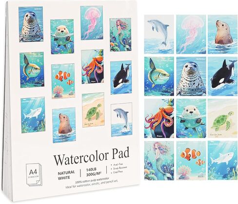كتاب التلوين المائي RGBMIX 12 ورقة حيوانات البحر 9x12 '' 'Watercoloring Paper PAD BOOT Watercolor للبالغين لطلاء الإجهاد اللوحة اللوازم الفنية المثالية للمبتدئين 100 ٪ من الورق القطن in Kuwait