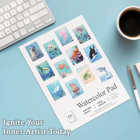 كتاب التلوين المائي RGBMIX 12 ورقة حيوانات البحر 9x12 '' 'Watercoloring Paper PAD BOOT Watercolor للبالغين لطلاء الإجهاد اللوحة اللوازم الفنية المثالية للمبتدئين 100 ٪ من الورق القطن in Kuwait