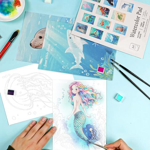 كتاب التلوين المائي RGBMIX 12 ورقة حيوانات البحر 9x12 '' 'Watercoloring Paper PAD BOOT Watercolor للبالغين لطلاء الإجهاد اللوحة اللوازم الفنية المثالية للمبتدئين 100 ٪ من الورق القطن in Kuwait