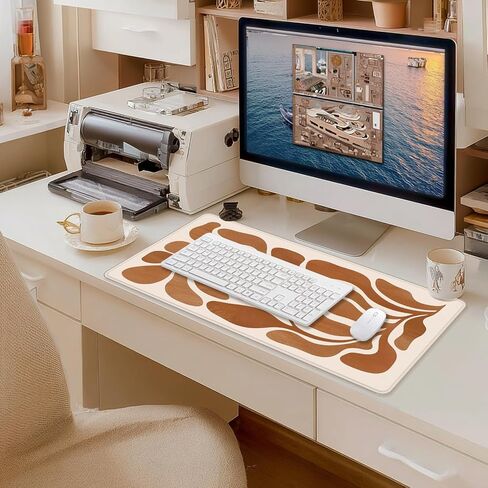 Boho Groovy Retro 70s Floral Gloral Mouse Pad 31.5x15.7inch ، Boho مجردة الأزهار الكبيرة المكتبية الحاسوبية Mousepad للوحة المفاتيح والماوس ، ملحق المكتب الحد الأدنى in Kuwait