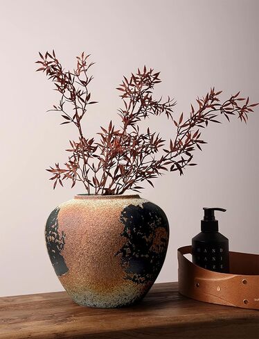 GeLive White Rustic Vase Round Vintage Ceramic Vase Moon Jar Jingdezhen Handmade Pottery Wabi Sabi Vase Fresh and Dried Flower Vase Table Centerpiece Vase Glossy Finish Farmhouse Home Decor in Kuwait