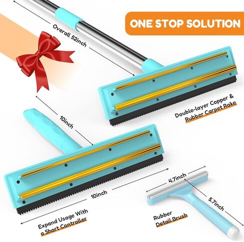 3 In 1 Carpet Rake for Pet Hair Removal with Long & Short Handle and Rubber Detail Brush, Carpet Brush for Pet Hair, Deep Cleaning Pet Hair Removal Broom for Carpets Couches Rugs Bed Furniture in Saudi Arabia