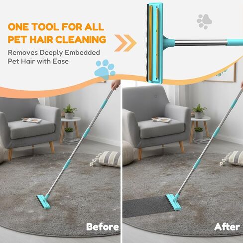 3 In 1 Carpet Rake for Pet Hair Removal with Long & Short Handle and Rubber Detail Brush, Carpet Brush for Pet Hair, Deep Cleaning Pet Hair Removal Broom for Carpets Couches Rugs Bed Furniture in Saudi Arabia