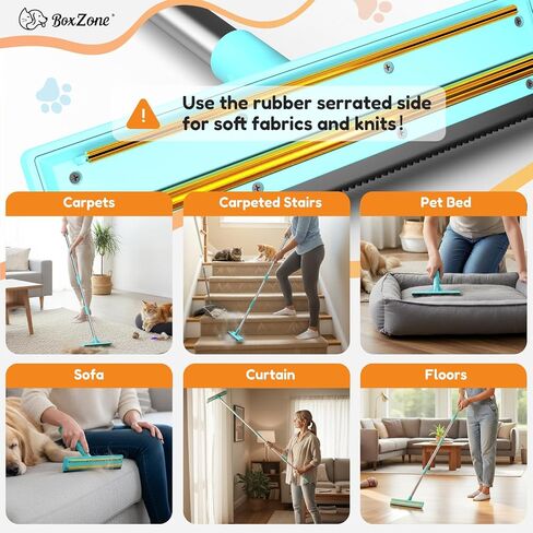 3 In 1 Carpet Rake for Pet Hair Removal with Long & Short Handle and Rubber Detail Brush, Carpet Brush for Pet Hair, Deep Cleaning Pet Hair Removal Broom for Carpets Couches Rugs Bed Furniture in Saudi Arabia