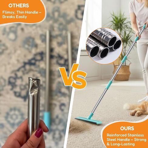 3 In 1 Carpet Rake for Pet Hair Removal with Long & Short Handle and Rubber Detail Brush, Carpet Brush for Pet Hair, Deep Cleaning Pet Hair Removal Broom for Carpets Couches Rugs Bed Furniture in Saudi Arabia