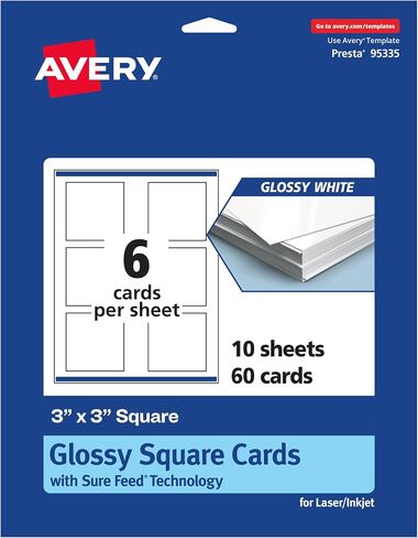 بطاقات مربعة قابلة للطباعة AVERY ، تقنية التغذية المؤكدة ، 3 "× 3" ، بطاقة بيضاء لامعة ، طباعة إلى الحافة ، والليزر/الحبر القابلة للطباعة ، 150 إجمالي ، رائعة على الأعمال التجارية وشكر الرسائل in Saudi Arabia