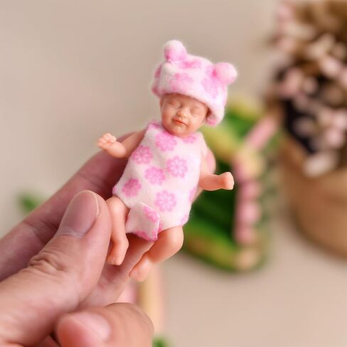 Babeside Mini Silicone Baby Baby Dolls ، 3 بوصة واقعية جديدة للطفل دمية سيليكون كامل الجسم نائم صغير صغير واقعية طفل طفل صغير مع إكسسوارات playet (وردي) in Saudi Arabia