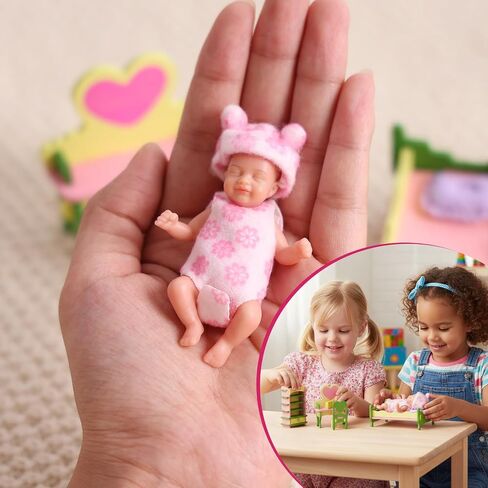 Babeside Mini Silicone Baby Baby Dolls ، 3 بوصة واقعية جديدة للطفل دمية سيليكون كامل الجسم نائم صغير صغير واقعية طفل طفل صغير مع إكسسوارات playet (وردي) in Saudi Arabia