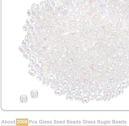 UXCELL 2000 PCS Glass Seed Beads Beads ، 3MM MINI MINI GLASS BUGLE BEADS للأقراط DIY ، وقلادات ، وأساور ، وصنع المجوهرات ، وأبيض صافٍ in Kuwait