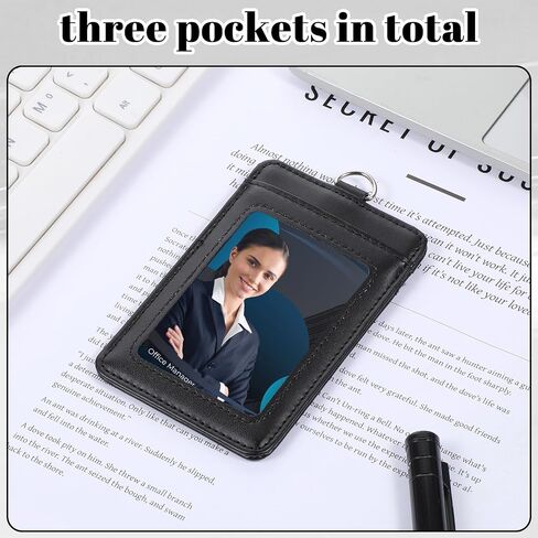 2 Pack Leather Id Badge Holder, Vertical Work Badge Holder, Multiple Card Slots Cards Holders, Portable Id Card Protector for Men Women Office Staffs Students Employees Credit Cards, Black in Saudi Arabia