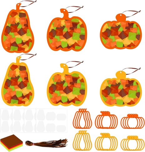 Whaline 24 Sets Fall Pumpkin Suncatcher Crafts Kit Thanksgiving DIY Pumpkin Tissue Paper Crafts Autumn Harvest Suncatchers Decor Window Craft for Halloween Home Party Favors Classroom Fun Activities in Saudi Arabia