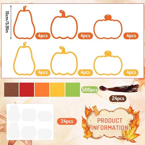 Whaline 24 Sets Fall Pumpkin Suncatcher Crafts Kit Thanksgiving DIY Pumpkin Tissue Paper Crafts Autumn Harvest Suncatchers Decor Window Craft for Halloween Home Party Favors Classroom Fun Activities in Saudi Arabia