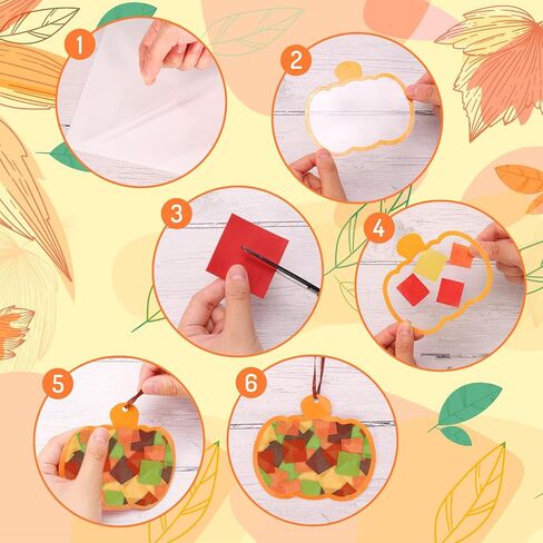 Whaline 24 Sets Fall Pumpkin Suncatcher Crafts Kit Thanksgiving DIY Pumpkin Tissue Paper Crafts Autumn Harvest Suncatchers Decor Window Craft for Halloween Home Party Favors Classroom Fun Activities in Saudi Arabia