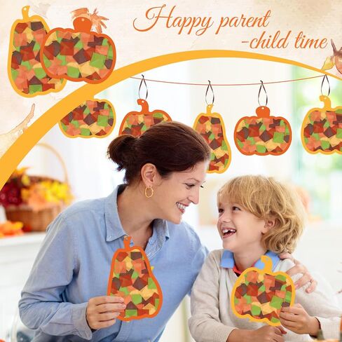 Whaline 24 Sets Fall Pumpkin Suncatcher Crafts Kit Thanksgiving DIY Pumpkin Tissue Paper Crafts Autumn Harvest Suncatchers Decor Window Craft for Halloween Home Party Favors Classroom Fun Activities in Saudi Arabia