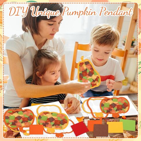 Whaline 24 Sets Fall Pumpkin Suncatcher Crafts Kit Thanksgiving DIY Pumpkin Tissue Paper Crafts Autumn Harvest Suncatchers Decor Window Craft for Halloween Home Party Favors Classroom Fun Activities in Saudi Arabia