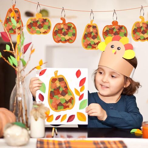 Whaline 24 Sets Fall Pumpkin Suncatcher Crafts Kit Thanksgiving DIY Pumpkin Tissue Paper Crafts Autumn Harvest Suncatchers Decor Window Craft for Halloween Home Party Favors Classroom Fun Activities in Saudi Arabia