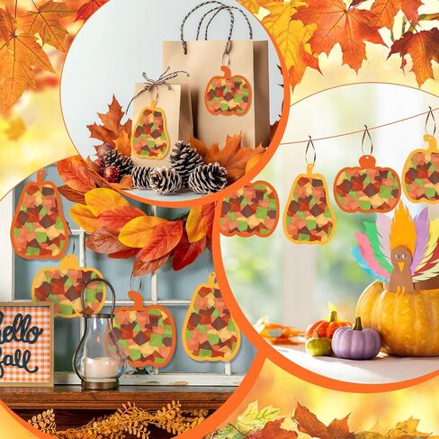 Whaline 24 Sets Fall Pumpkin Suncatcher Crafts Kit Thanksgiving DIY Pumpkin Tissue Paper Crafts Autumn Harvest Suncatchers Decor Window Craft for Halloween Home Party Favors Classroom Fun Activities in Saudi Arabia