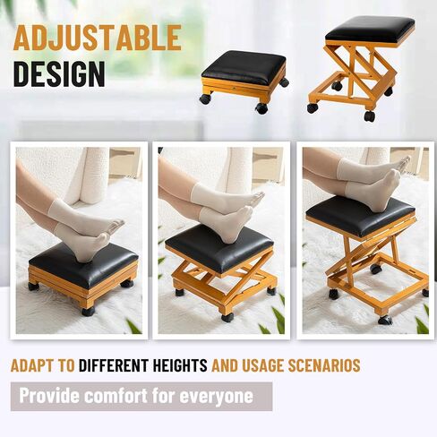2 Pack Rolling Adjustable Foot Rest Foldable Under Desk Ottoman with Wheels Leather Foldaway Guitar Foot Stool for Home Office Living Room Bedroom in Saudi Arabia