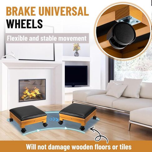2 Pack Rolling Adjustable Foot Rest Foldable Under Desk Ottoman with Wheels Leather Foldaway Guitar Foot Stool for Home Office Living Room Bedroom in Saudi Arabia