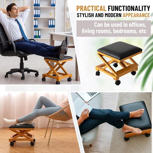 2 Pack Rolling Adjustable Foot Rest Foldable Under Desk Ottoman with Wheels Leather Foldaway Guitar Foot Stool for Home Office Living Room Bedroom in Saudi Arabia