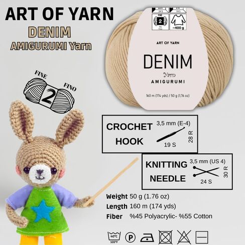 Denim Amigurumi Yarn Art 55% Cotton 45% Poliacrylic 50g 174 Yds Soft Smooth Sport Fine (2) for Crocheting Knitting Blankets Baby Garments More Colors (Vivid Orange, Pack 1) in Saudi Arabia