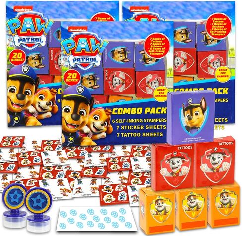 Paw Patrol Party Party مجموعة كبيرة ~ حزمة مع 60 قطعة حفلة تفضيل مع الملصقات والوشم والطوابع لأطفال عيد ميلاد | صناديق جائزة PAW Patrol Classroom in Saudi Arabia