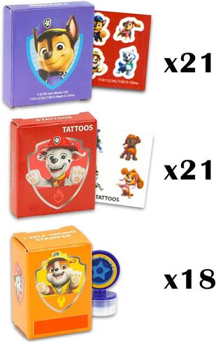 Paw Patrol Party Party مجموعة كبيرة ~ حزمة مع 60 قطعة حفلة تفضيل مع الملصقات والوشم والطوابع لأطفال عيد ميلاد | صناديق جائزة PAW Patrol Classroom in Saudi Arabia