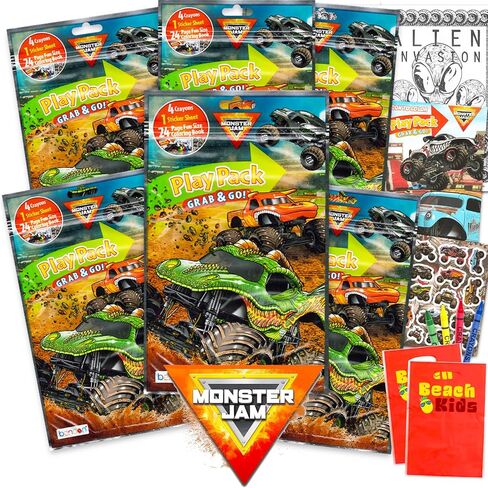 Monster Jam Play Pack Party Favors for Kids - حزمة مع 6 حقائب معالجة مع كتب التلوين وأدوات التلوين والمزيد من حقيبة Goodie للبنين والبنات in Saudi Arabia