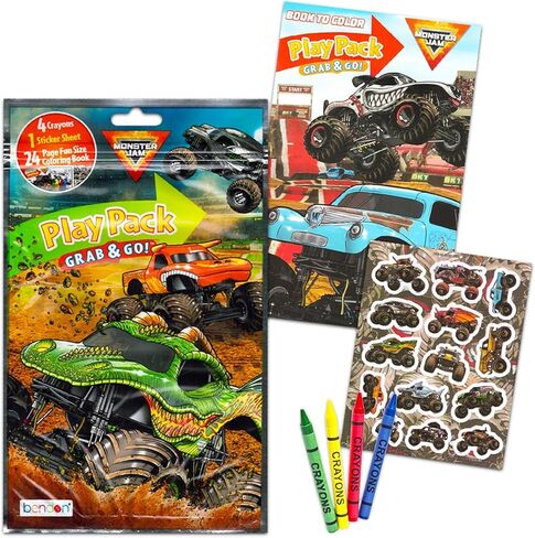 Monster Jam Play Pack Party Favors for Kids - حزمة مع 6 حقائب معالجة مع كتب التلوين وأدوات التلوين والمزيد من حقيبة Goodie للبنين والبنات in Saudi Arabia