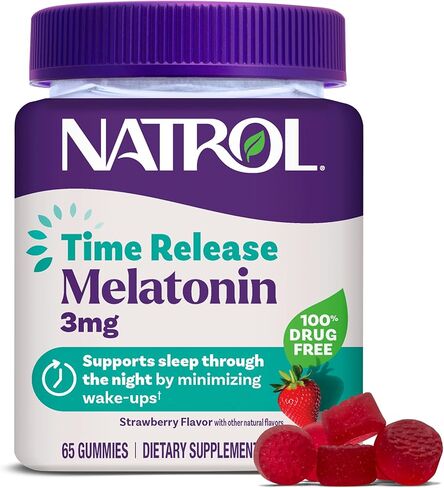 Natrol Time Release Melatonin 3 mg, Dietary Supplement for Restful Sleep, Sleep Gummies for Adults, 65 Strawberry-Flavored Melatonin Gummies, 65 Day Supply in Kuwait