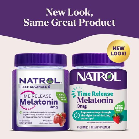 Natrol Time Release Melatonin 3 mg, Dietary Supplement for Restful Sleep, Sleep Gummies for Adults, 65 Strawberry-Flavored Melatonin Gummies, 65 Day Supply in Kuwait