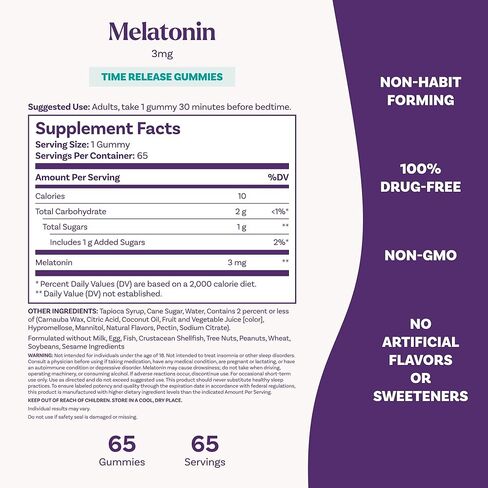 Natrol Time Release Melatonin 3 mg, Dietary Supplement for Restful Sleep, Sleep Gummies for Adults, 65 Strawberry-Flavored Melatonin Gummies, 65 Day Supply in Kuwait