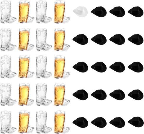 Sumind 40 Pieces Cowboy Cowgirl Party Decorations Supplies Included 20 Pcs Plastic Mini Western Hats Shaped Cup Lids and 20 Pcs 1 oz Miniature Cowboy Boot Shot Shaped Wine Glasses in Saudi Arabia