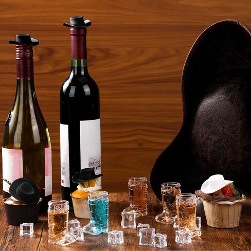 Sumind 40 Pieces Cowboy Cowgirl Party Decorations Supplies Included 20 Pcs Plastic Mini Western Hats Shaped Cup Lids and 20 Pcs 1 oz Miniature Cowboy Boot Shot Shaped Wine Glasses in Saudi Arabia